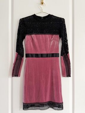 Topshop Velvet Lace Mini Dress Pink Black Guipure Cocktail Sz 4